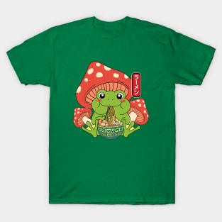 Frog Eating Ramen Noodles Mushroom T-Shirt